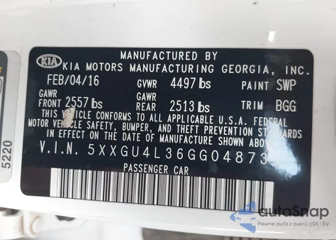 2016 Kia Optima Ex from USA, damaged, VIN 5XXGU4L36GG048739